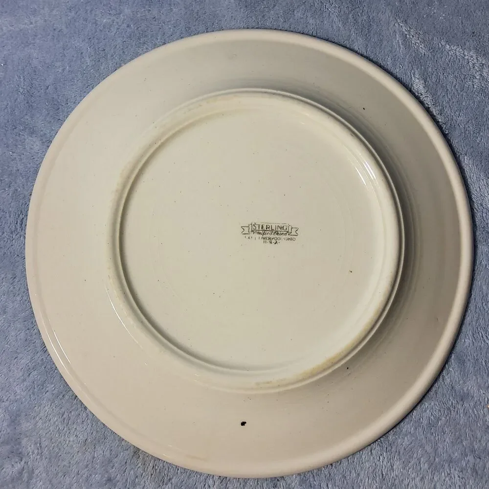 Vintage Sterling Vitrified China Green Stripe Rim Dinner Plate 9.25